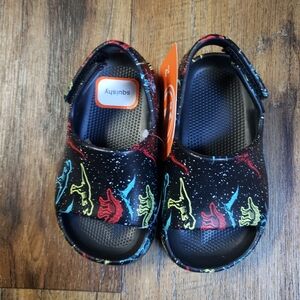 Wonder Nation Toddler Boys Sz 7-8 Velcro Sandals with Dinosaur Print - Black